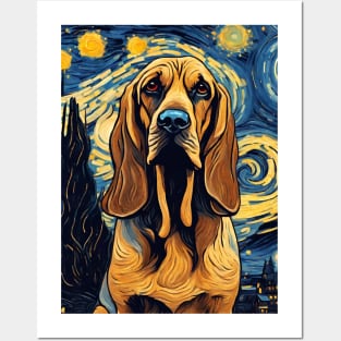 Bloodhound Dog Breed Painting in a Van Gogh Starry Night Art Style Posters and Art